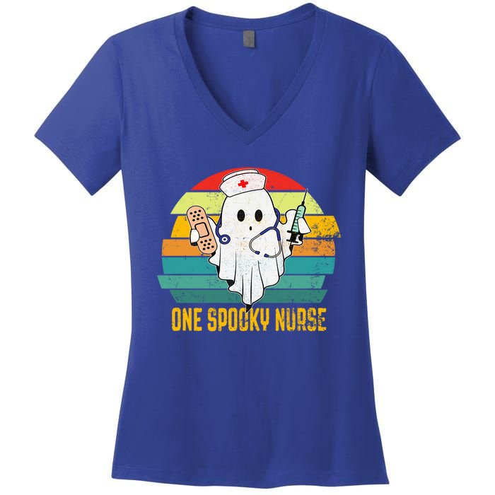 Ghosts One Spooky Nurse Halloween Nurse Fall Scrub Rn Gift Women's V-Neck T-Shirt