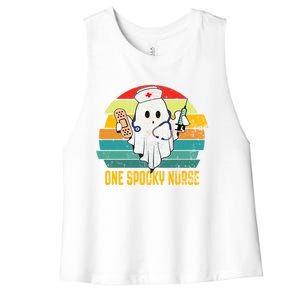 Ghosts One Spooky Nurse Halloween Nurse Fall Scrub Rn Gift Women's Racerback Cropped Tank