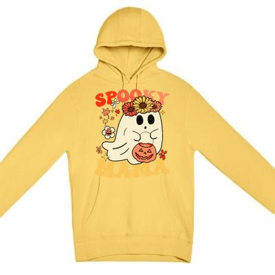 Groovy One Spooky Mama Floral Bun Ghost Mom Halloween Gift Premium Pullover Hoodie