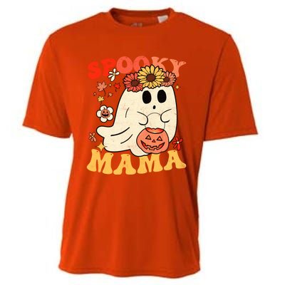 Groovy One Spooky Mama Floral Bun Ghost Mom Halloween Gift Cooling Performance Crew T-Shirt