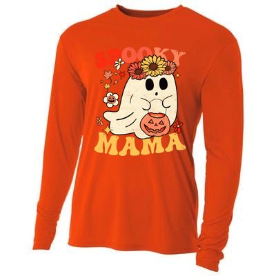 Groovy One Spooky Mama Floral Bun Ghost Mom Halloween Gift Cooling Performance Long Sleeve Crew