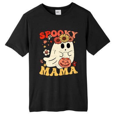 Groovy One Spooky Mama Floral Bun Ghost Mom Halloween Gift Tall Fusion ChromaSoft Performance T-Shirt