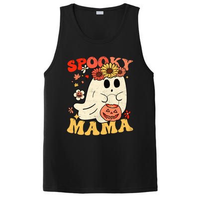 Groovy One Spooky Mama Floral Bun Ghost Mom Halloween Gift PosiCharge Competitor Tank