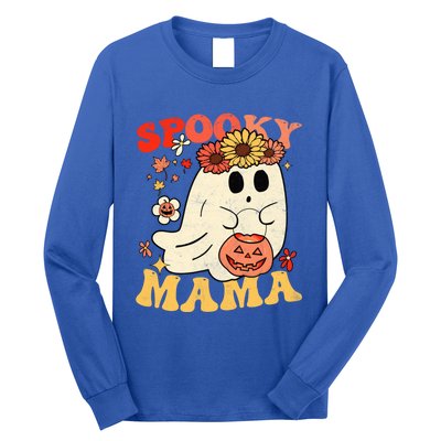 Groovy One Spooky Mama Floral Bun Ghost Mom Halloween Gift Long Sleeve Shirt