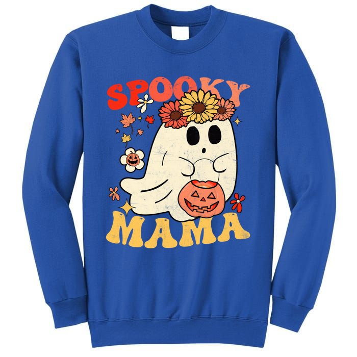 Groovy One Spooky Mama Floral Bun Ghost Mom Halloween Gift Sweatshirt