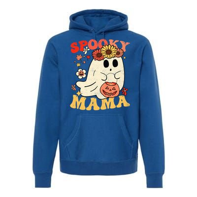 Groovy One Spooky Mama Floral Bun Ghost Mom Halloween Gift Premium Hoodie