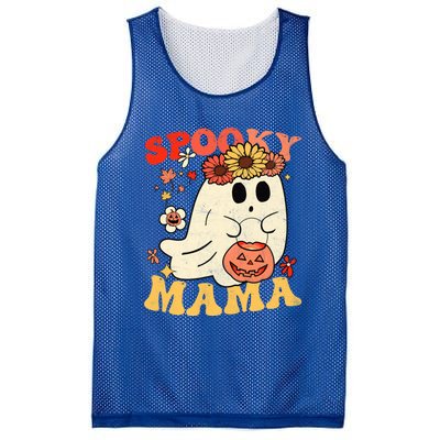 Groovy One Spooky Mama Floral Bun Ghost Mom Halloween Gift Mesh Reversible Basketball Jersey Tank