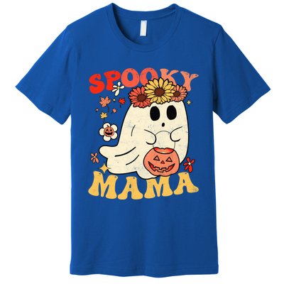 Groovy One Spooky Mama Floral Bun Ghost Mom Halloween Gift Premium T-Shirt