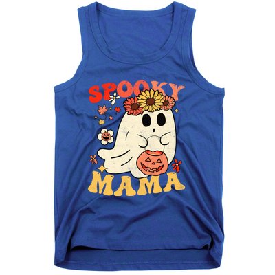 Groovy One Spooky Mama Floral Bun Ghost Mom Halloween Gift Tank Top