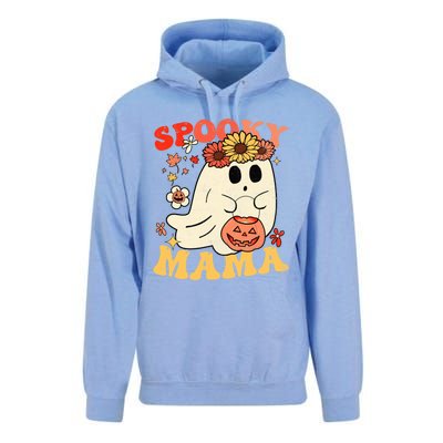 Groovy One Spooky Mama Floral Bun Ghost Mom Halloween Gift Unisex Surf Hoodie