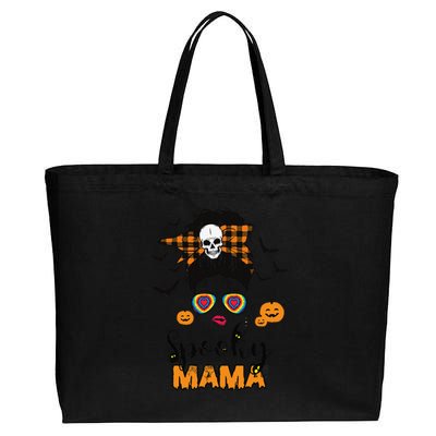 Groovy One Spooky Mama Messy Bun For Halloween Momster Cotton Canvas Jumbo Tote