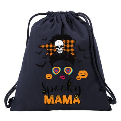 Groovy One Spooky Mama Messy Bun For Halloween Momster Drawstring Bag