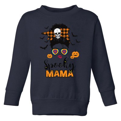 Groovy One Spooky Mama Messy Bun For Halloween Momster Toddler Sweatshirt