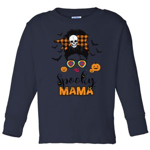 Groovy One Spooky Mama Messy Bun For Halloween Momster Toddler Long Sleeve Shirt