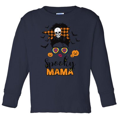 Groovy One Spooky Mama Messy Bun For Halloween Momster Toddler Long Sleeve Shirt