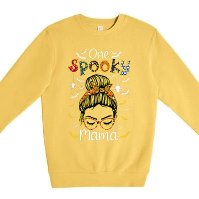 Groovy One Spooky Mama Messy Bun Witch Mom Halloween Premium Crewneck Sweatshirt