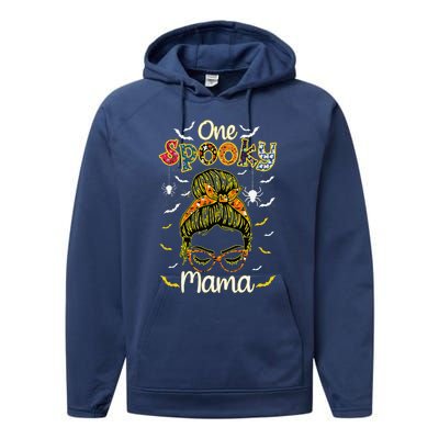 Groovy One Spooky Mama Messy Bun Witch Mom Halloween Performance Fleece Hoodie