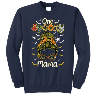 Groovy One Spooky Mama Messy Bun Witch Mom Halloween Sweatshirt