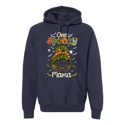 Groovy One Spooky Mama Messy Bun Witch Mom Halloween Premium Hoodie