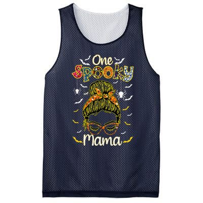 Groovy One Spooky Mama Messy Bun Witch Mom Halloween Mesh Reversible Basketball Jersey Tank