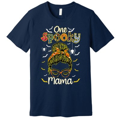 Groovy One Spooky Mama Messy Bun Witch Mom Halloween Premium T-Shirt