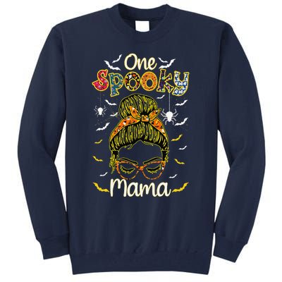 Groovy One Spooky Mama Messy Bun Witch Mom Halloween Tall Sweatshirt