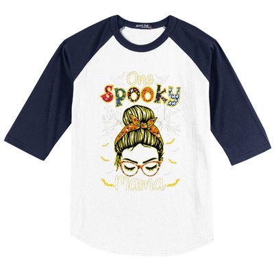 Groovy One Spooky Mama Messy Bun Witch Mom Halloween Baseball Sleeve Shirt