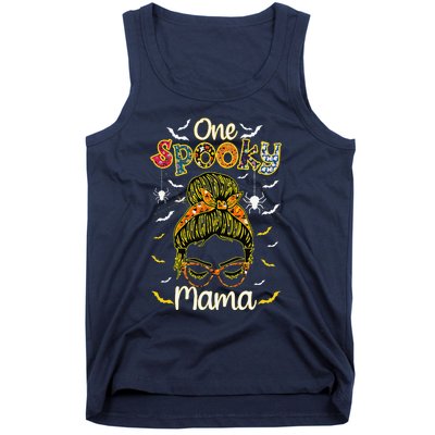 Groovy One Spooky Mama Messy Bun Witch Mom Halloween Tank Top