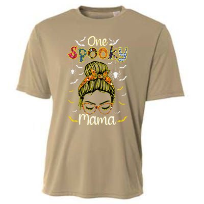 Groovy One Spooky Mama Messy Bun Witch Mom Halloween Cooling Performance Crew T-Shirt