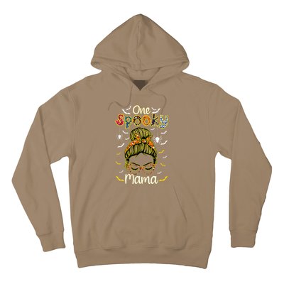 Groovy One Spooky Mama Messy Bun Witch Mom Halloween Hoodie