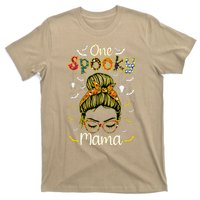 Groovy One Spooky Mama Messy Bun Witch Mom Halloween T-Shirt