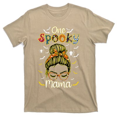 Groovy One Spooky Mama Messy Bun Witch Mom Halloween T-Shirt