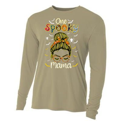 Groovy One Spooky Mama Messy Bun Witch Mom Halloween Cooling Performance Long Sleeve Crew