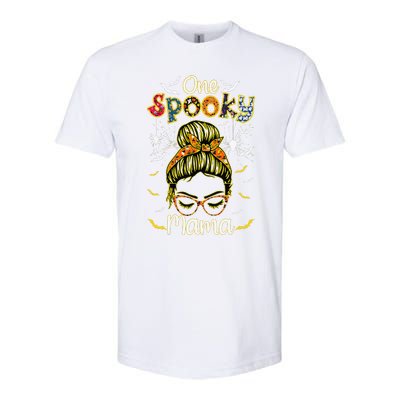 Groovy One Spooky Mama Messy Bun Witch Mom Halloween Softstyle CVC T-Shirt