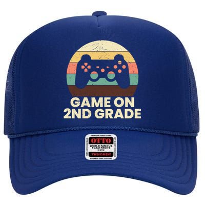 Game On Second Grade Gamer Cute 2Nd Grade Cool Gift High Crown Mesh Back Trucker Hat