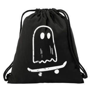 Ghost On Skateboard Funny Retro Halloween Drawstring Bag