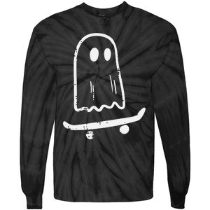 Ghost On Skateboard Funny Retro Halloween Tie-Dye Long Sleeve Shirt