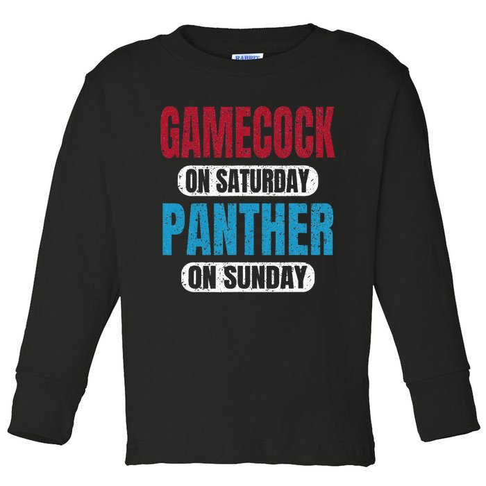 Gamecock On Saturday Panther On Sunday Sports Fans Vintage Toddler Long Sleeve Shirt