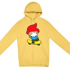 Gnome On Skateboard Cute Gnome Skateboarding Premium Premium Pullover Hoodie