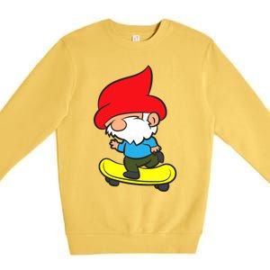 Gnome On Skateboard Cute Gnome Skateboarding Premium Premium Crewneck Sweatshirt