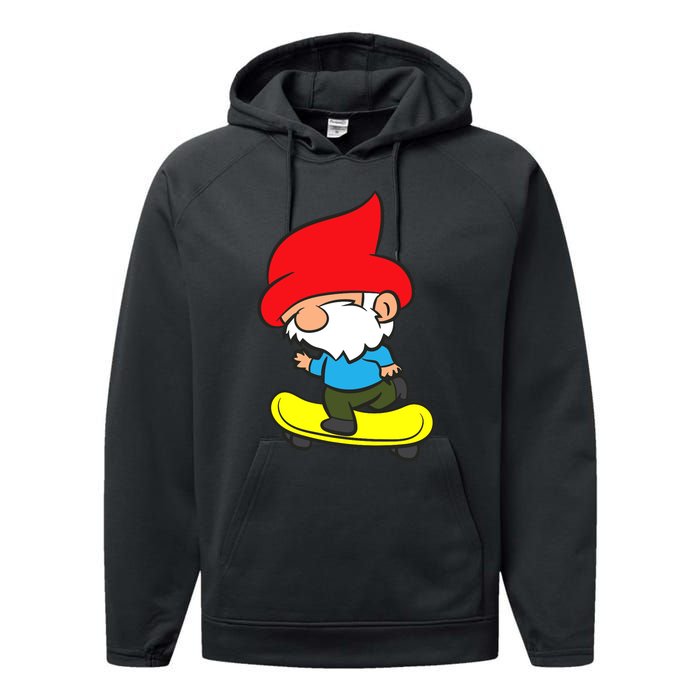 Gnome On Skateboard Cute Gnome Skateboarding Premium Performance Fleece Hoodie