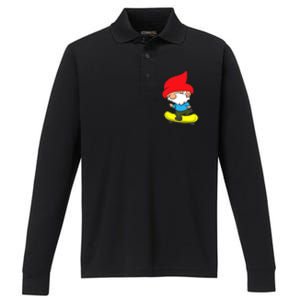 Gnome On Skateboard Cute Gnome Skateboarding Premium Performance Long Sleeve Polo