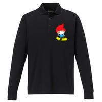 Gnome On Skateboard Cute Gnome Skateboarding Premium Performance Long Sleeve Polo