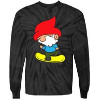 Gnome On Skateboard Cute Gnome Skateboarding Premium Tie-Dye Long Sleeve Shirt