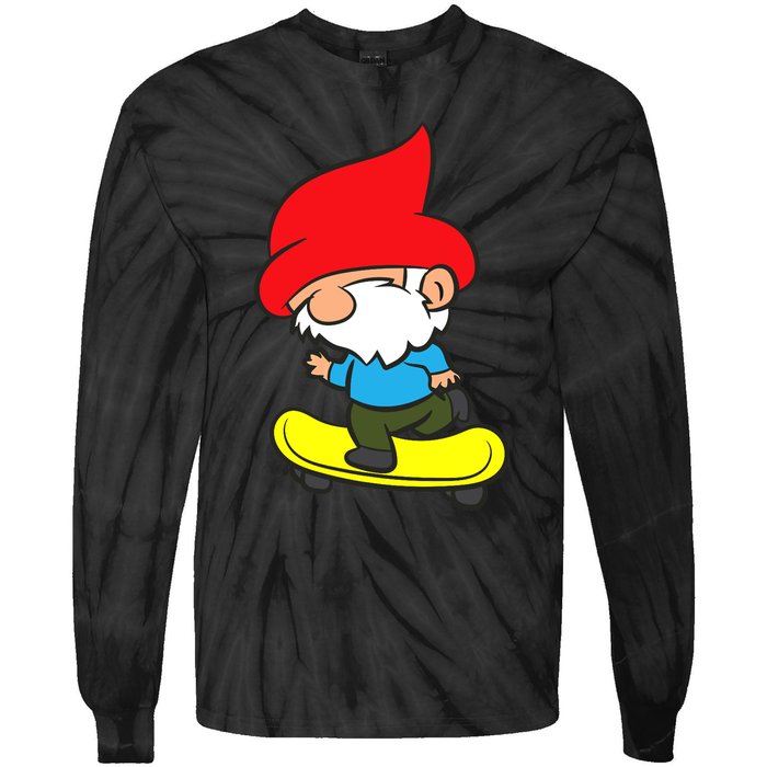 Gnome On Skateboard Cute Gnome Skateboarding Premium Tie-Dye Long Sleeve Shirt