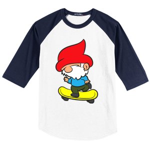 Gnome On Skateboard Cute Gnome Skateboarding Premium Baseball Sleeve Shirt