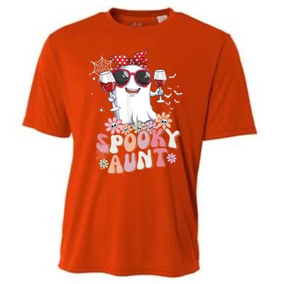 Groovy One Spooky Aunt Retro Ghost Witch Mom Halloween Gift Cooling Performance Crew T-Shirt