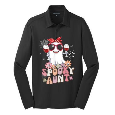 Groovy One Spooky Aunt Retro Ghost Witch Mom Halloween Gift Silk Touch Performance Long Sleeve Polo