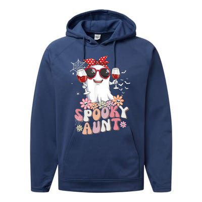 Groovy One Spooky Aunt Retro Ghost Witch Mom Halloween Gift Performance Fleece Hoodie