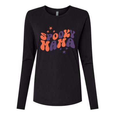 Groovy One Spooky Mama Messy Bun Witch Mom Halloween Gift Womens Cotton Relaxed Long Sleeve T-Shirt